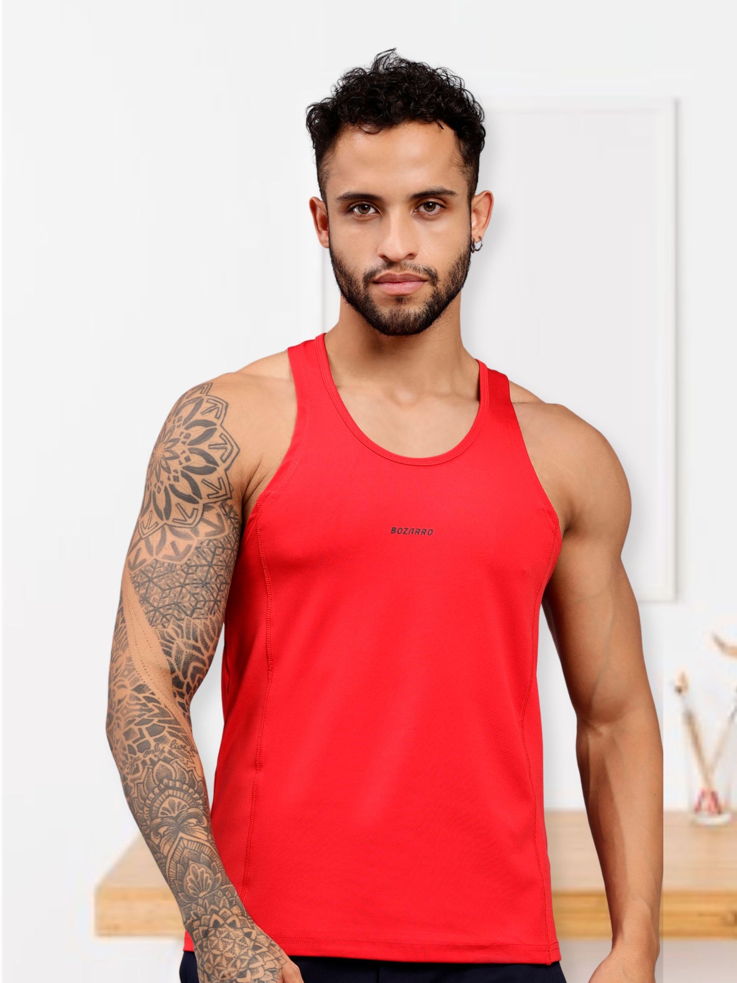 Men's Regular Fit Stringer | Men's Gym Tank Top Stringers |Solid Low Neck Tank Top For Men- Red