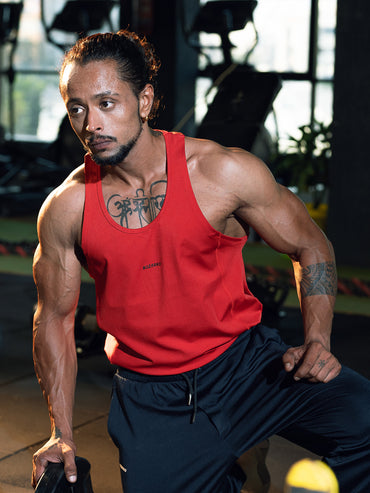Men's Regular Fit Stringer | Men's Gym Tank Top Stringers |Solid Low Neck Tank Top For Men- Red