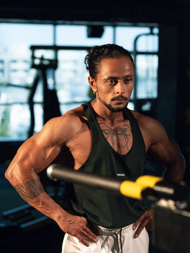 Men's Regular Fit Stringer | Men's Gym Tank Top Stringers |Solid Low Neck Tank Top For Men - Dark Green