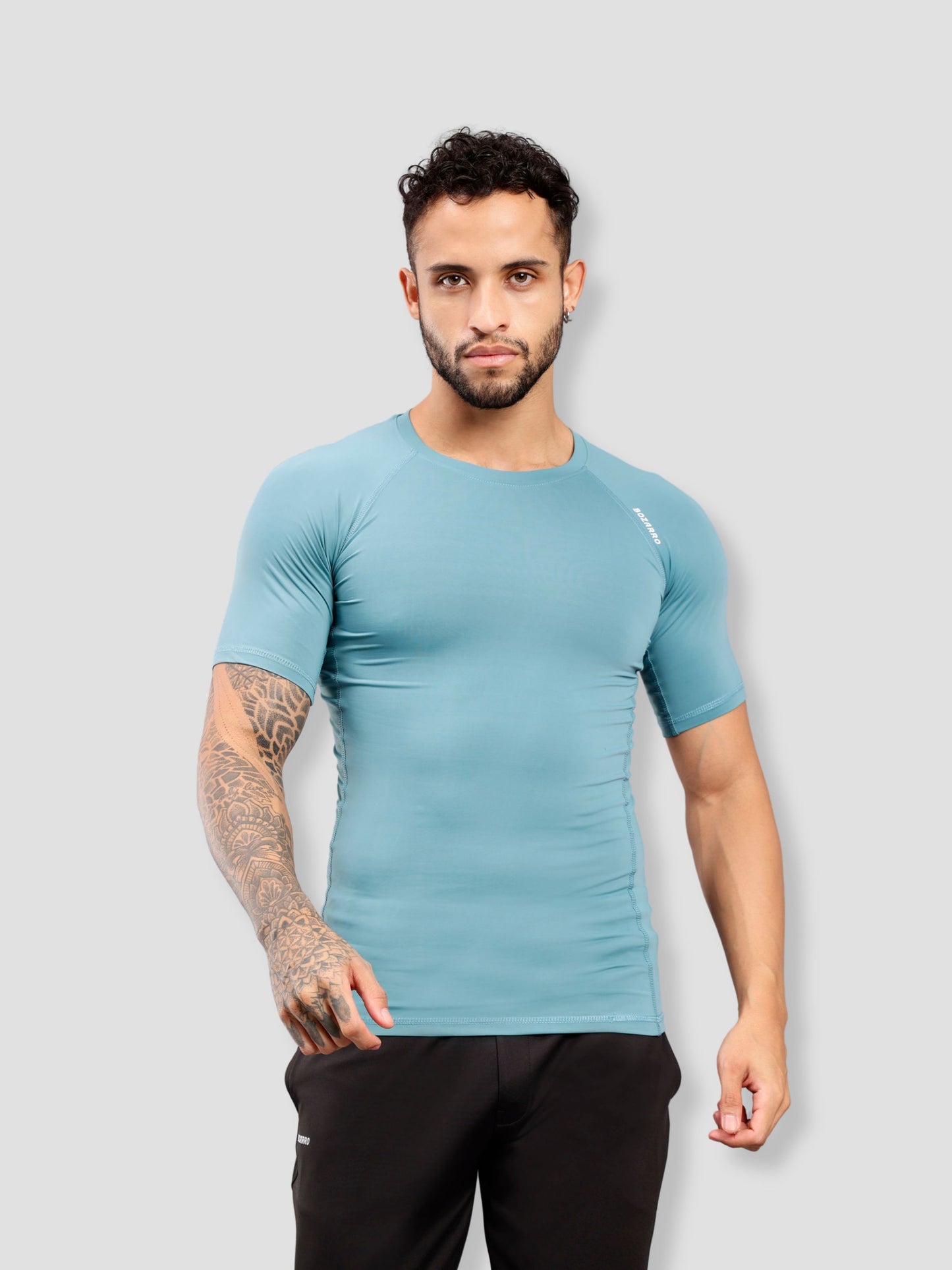 Round neck Compression half sleeve tshirt- Ice blue