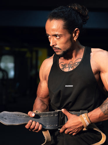 Men's Regular Fit Stringer | Men's Gym Tank Top Stringers |Solid Low Neck Tank Top For Men -Black