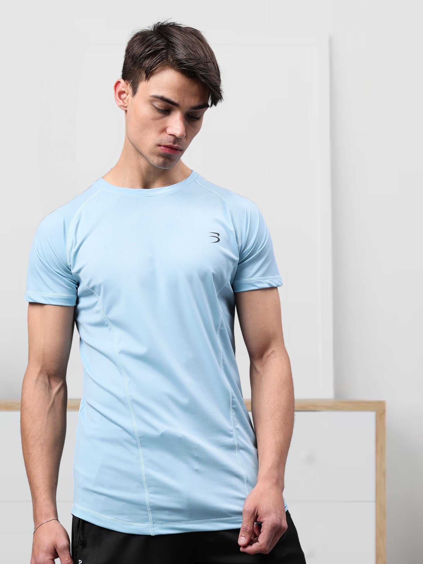 Round Neck Apple Cut T Shirt | Men's Half Sleeve Apple Cut T-Shirt | Round Neck Solid Regular Fit T-Shirt for Men's-Sky blue