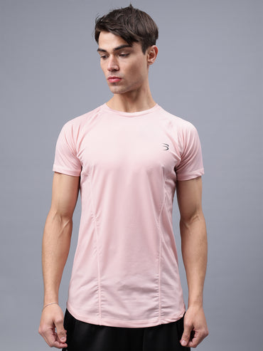 Round Neck Apple Cut T Shirt | Men's Half Sleeve Apple Cut T-Shirt | Round Neck Solid Regular Fit T-Shirt for Men's-Pink