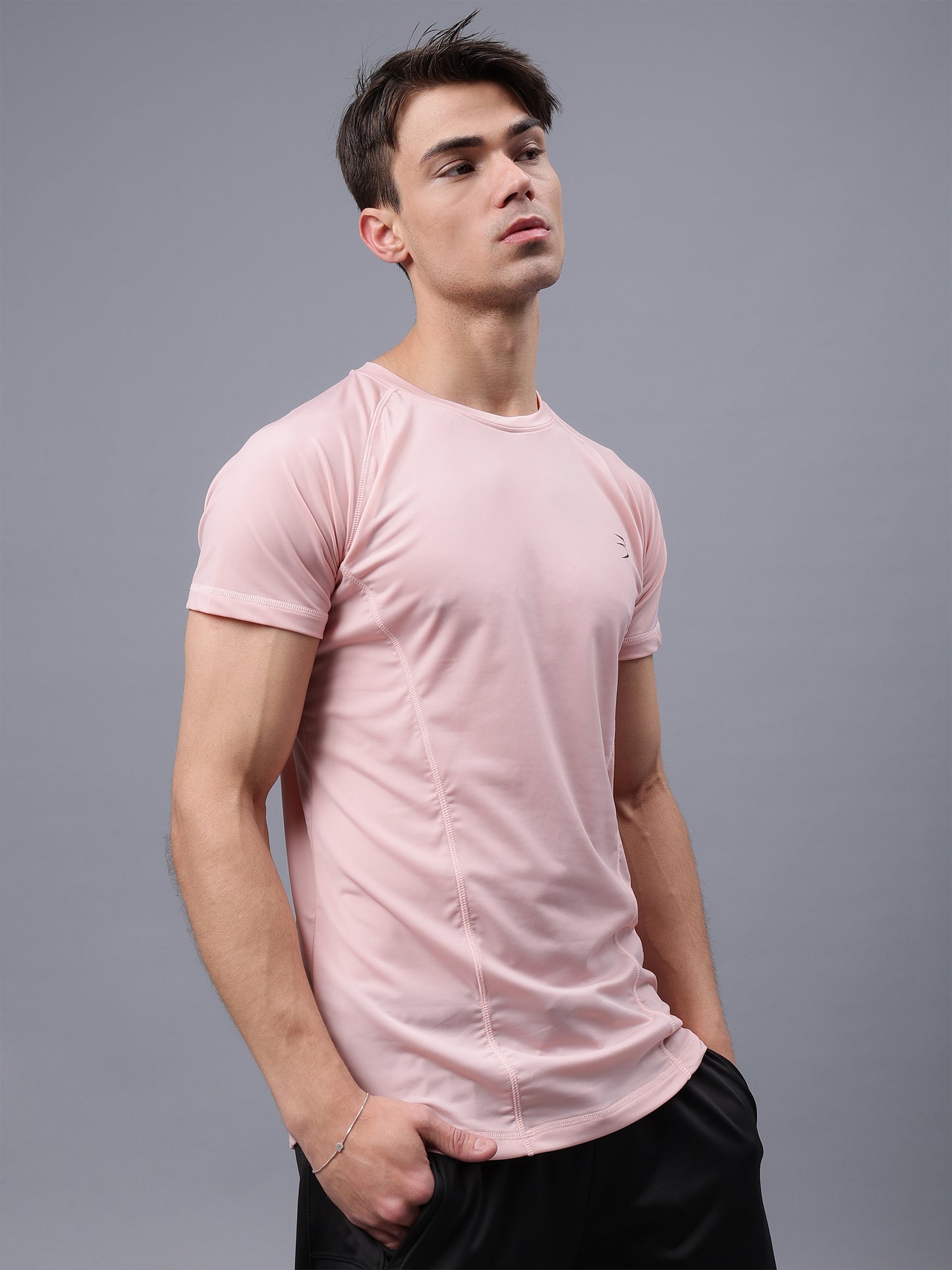 Round Neck Apple Cut T Shirt | Men's Half Sleeve Apple Cut T-Shirt | Round Neck Solid Regular Fit T-Shirt for Men's-Pink