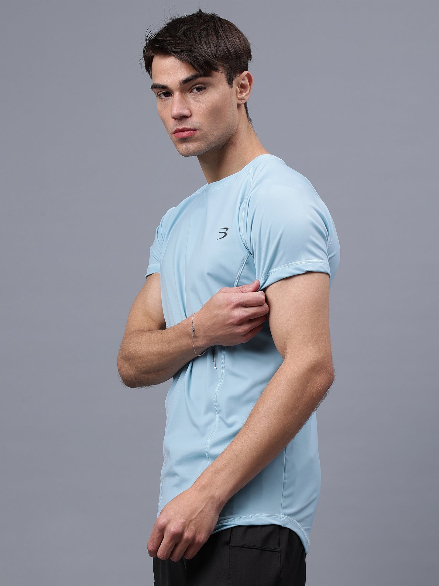 Round Neck Apple Cut T Shirt | Men's Half Sleeve Apple Cut T-Shirt | Round Neck Solid Regular Fit T-Shirt for Men's-Sky blue