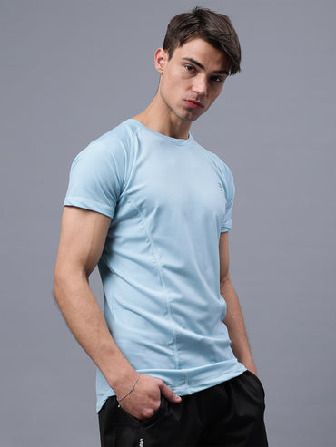 Round Neck Apple Cut T Shirt | Men's Half Sleeve Apple Cut T-Shirt | Round Neck Solid Regular Fit T-Shirt for Men's-Sky blue