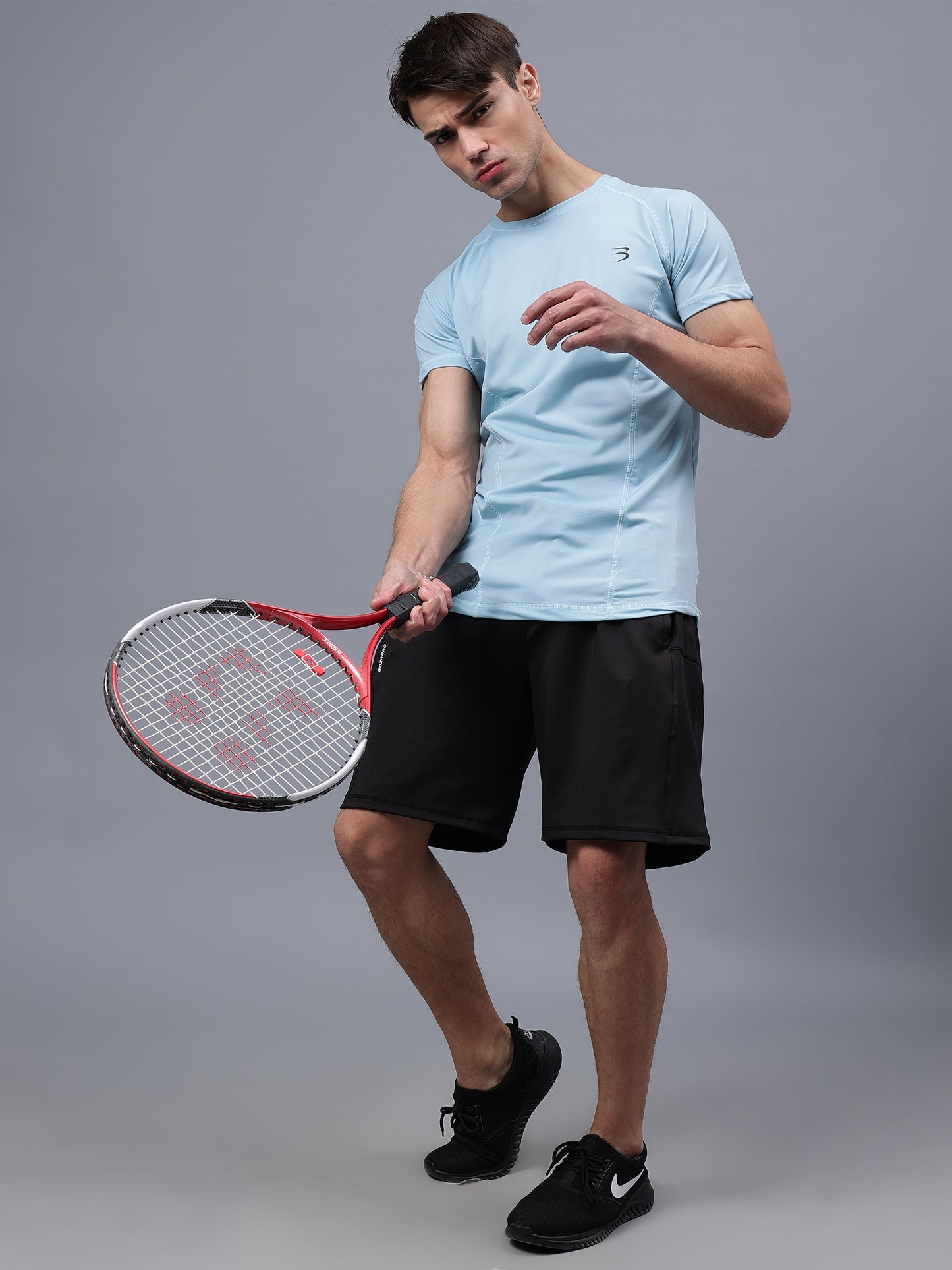Round Neck Apple Cut T Shirt | Men's Half Sleeve Apple Cut T-Shirt | Round Neck Solid Regular Fit T-Shirt for Men's-Sky blue