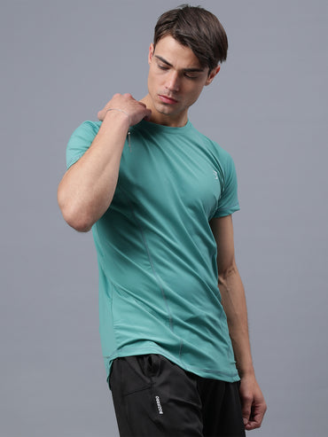 Round Neck Apple Cut T Shirt | Men's Half Sleeve Apple Cut T-Shirt | Round Neck Solid Regular Fit T-Shirt for Men's-Light green