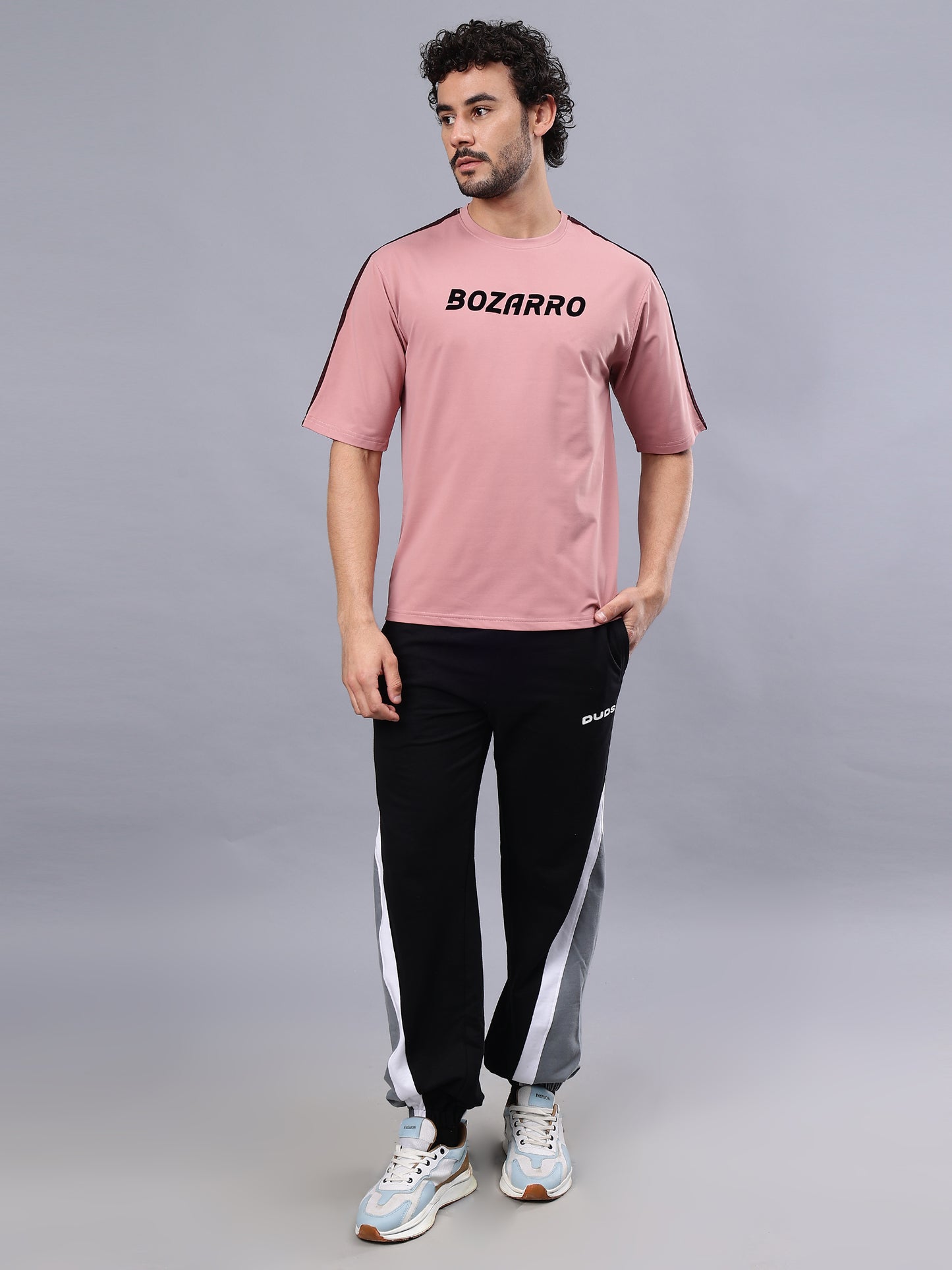 Round Neck Oversized Fit Drop Shoulder Half Sleeves T-Shirt for Men | Men's Printed Oversized T shirt-Pink