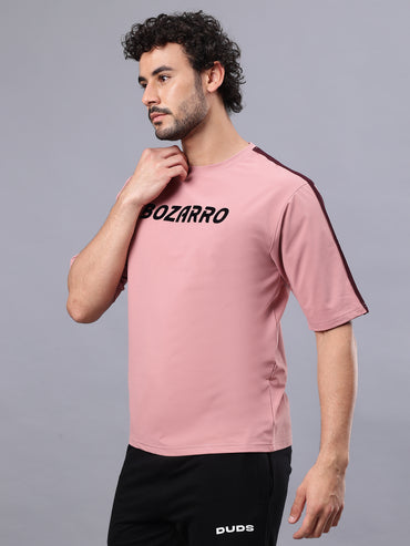 Round Neck Oversized Fit Drop Shoulder Half Sleeves T-Shirt for Men | Men's Printed Oversized T shirt-Pink