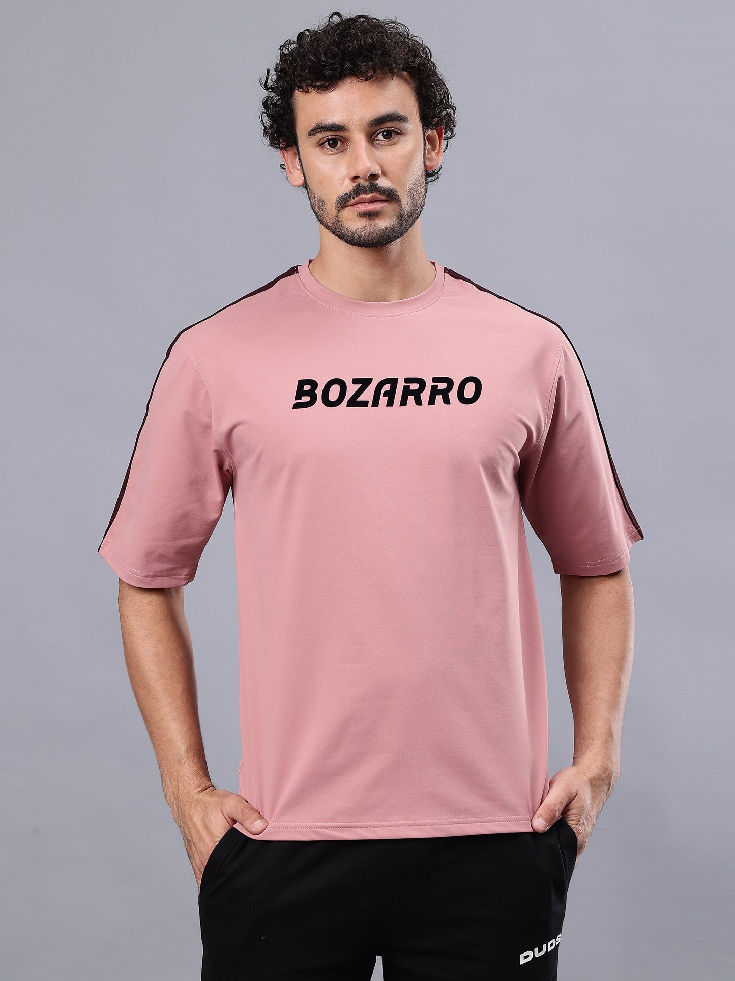 Round Neck Oversized Fit Drop Shoulder Half Sleeves T-Shirt for Men | Men's Printed Oversized T shirt-Pink