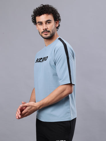 Round Neck Oversized Fit Drop Shoulder Half Sleeves T-Shirt for Men | Men's Printed Oversized T shirt-Sky Blue