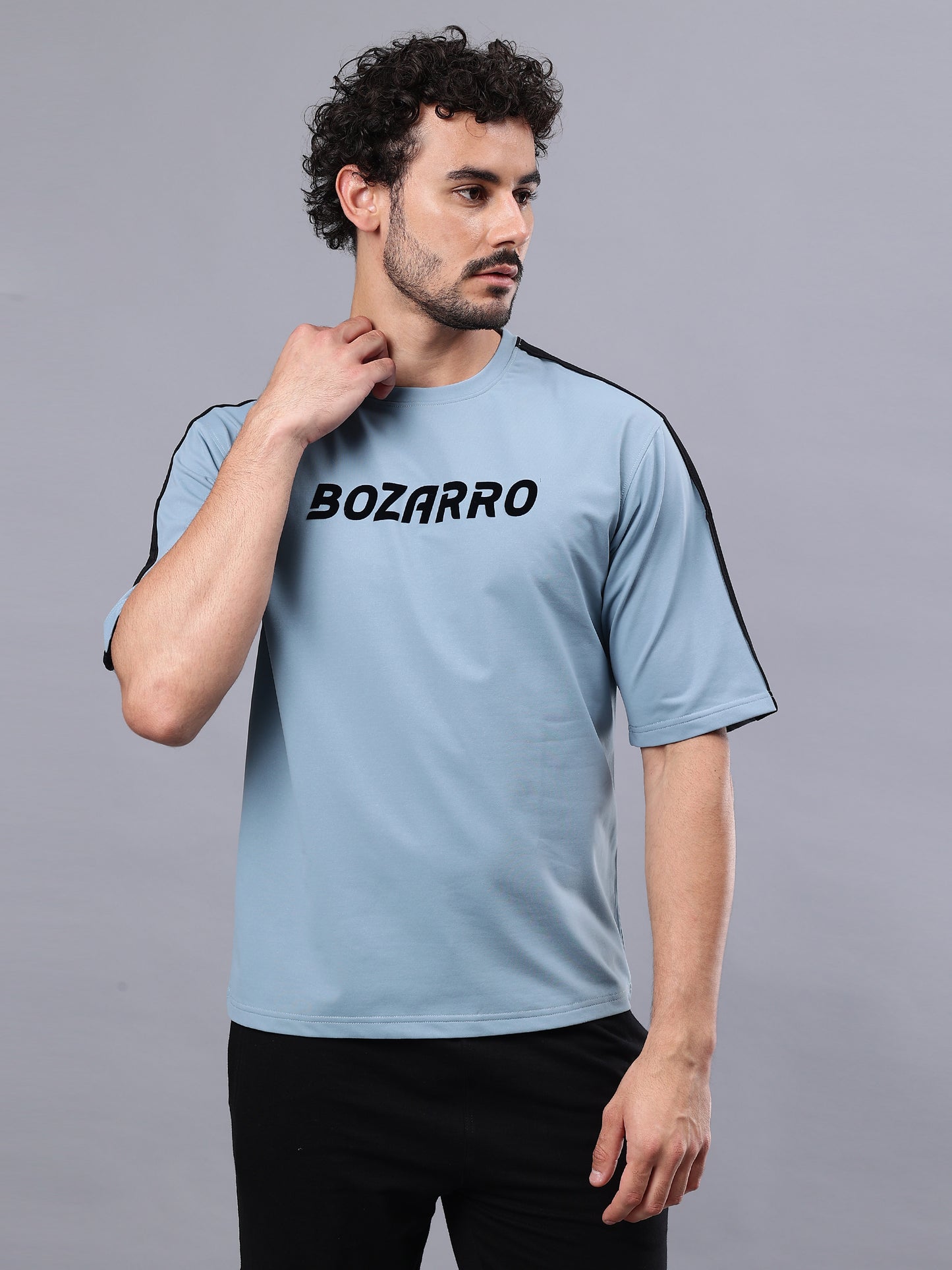 Round Neck Oversized Fit Drop Shoulder Half Sleeves T-Shirt for Men | Men's Printed Oversized T shirt-Sky Blue