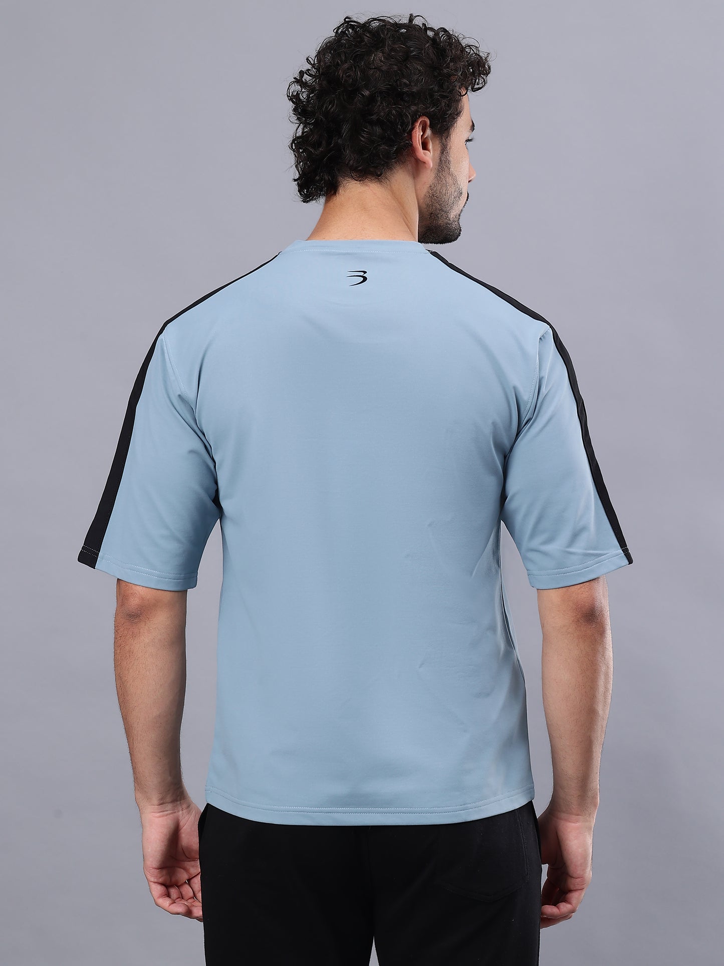 Round Neck Oversized Fit Drop Shoulder Half Sleeves T-Shirt for Men | Men's Printed Oversized T shirt-Sky Blue