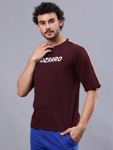 Round Neck Oversized Fit Drop Shoulder Half Sleeves T-Shirt for Men | Men's Printed Oversized T shirt-Maroon