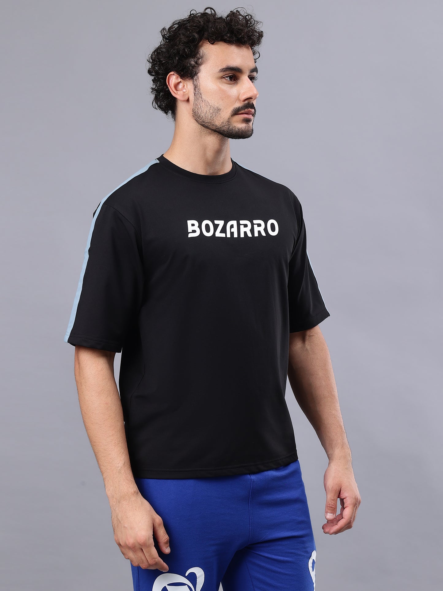 Round Neck Oversized Fit Drop Shoulder Half Sleeves T-Shirt for Men | Men's Printed Oversized T shirt-Black