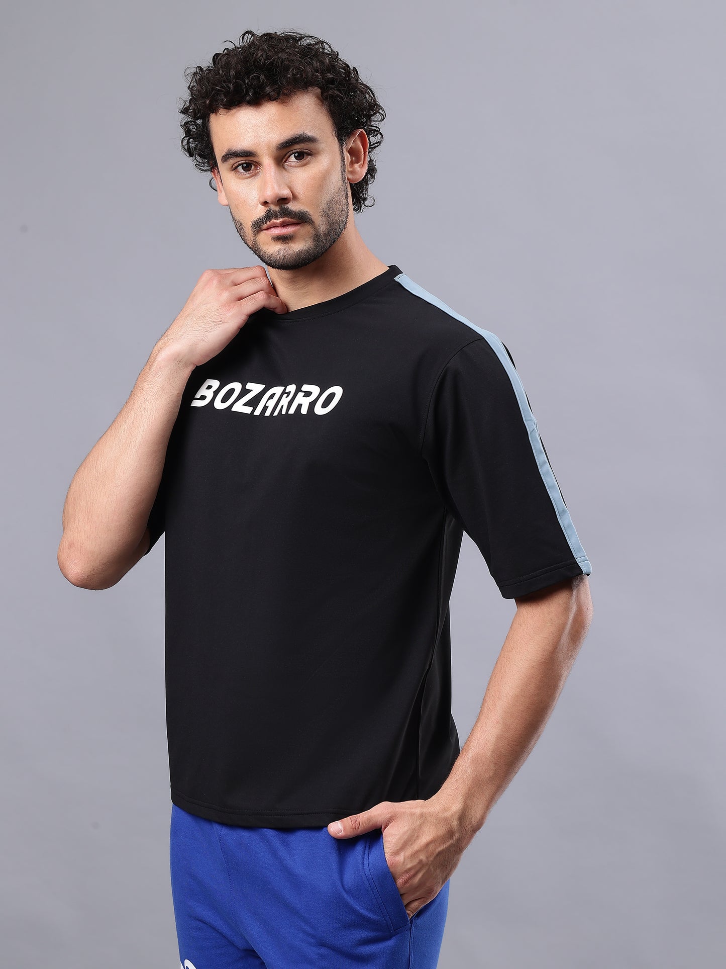 Round Neck Oversized Fit Drop Shoulder Half Sleeves T-Shirt for Men | Men's Printed Oversized T shirt-Black