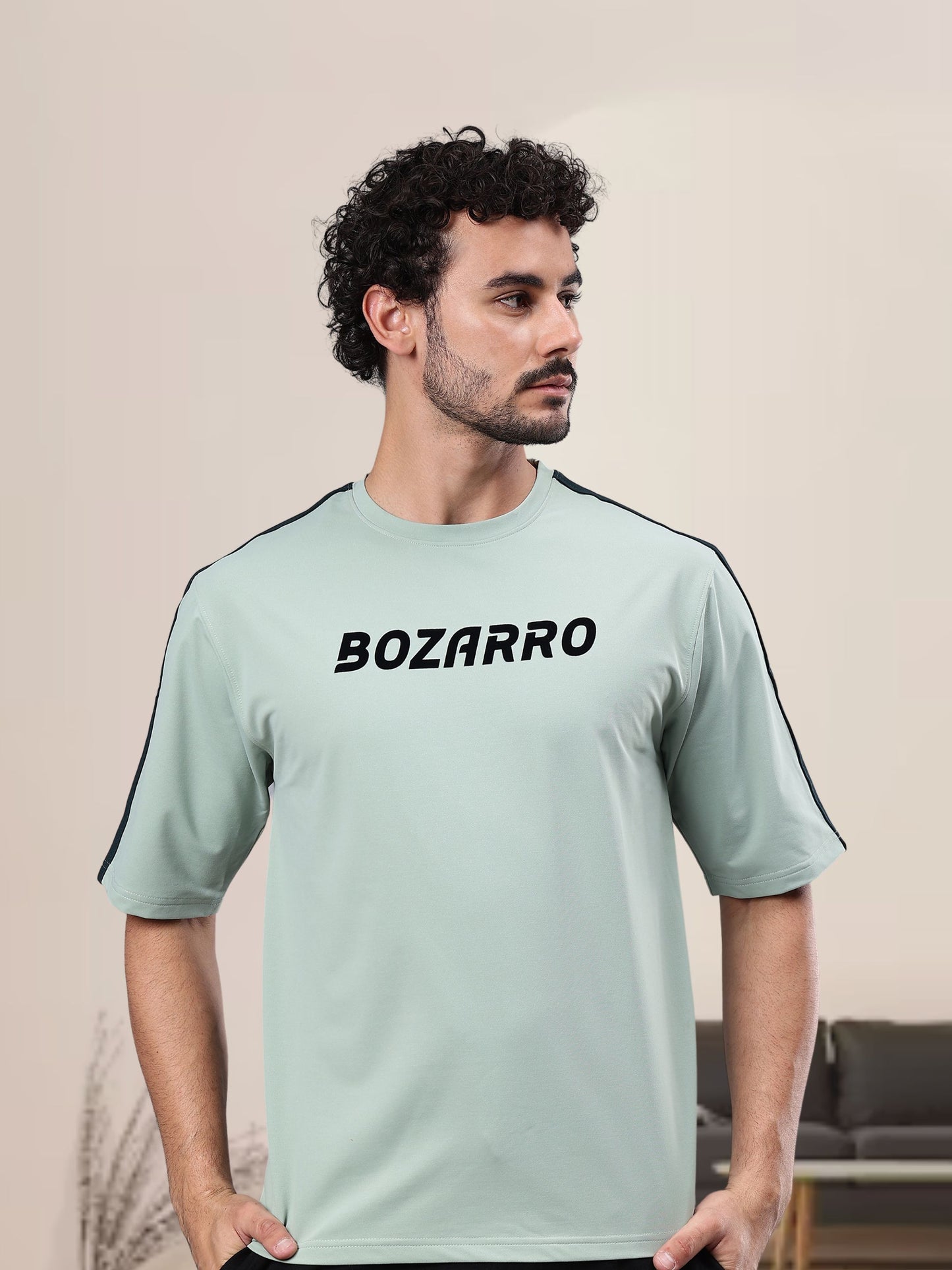 Round Neck Oversized Fit Drop Shoulder Half Sleeves T-Shirt for Men | Men's Printed Oversized T shirt- Pista