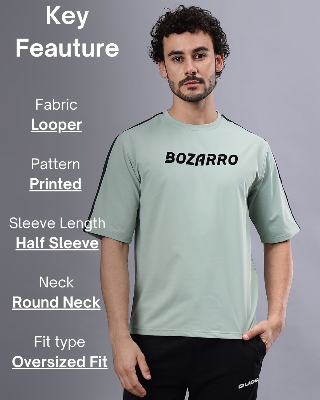 Round Neck Oversized Fit Drop Shoulder Half Sleeves T-Shirt for Men | Men's Printed Oversized T shirt- Pista