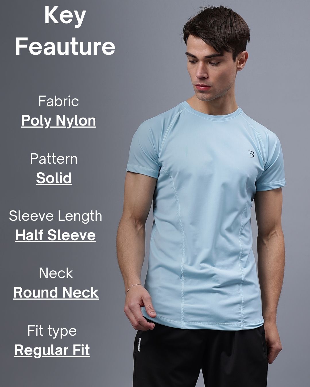 Round Neck Apple Cut T Shirt | Men's Half Sleeve Apple Cut T-Shirt | Round Neck Solid Regular Fit T-Shirt for Men's-Sky blue