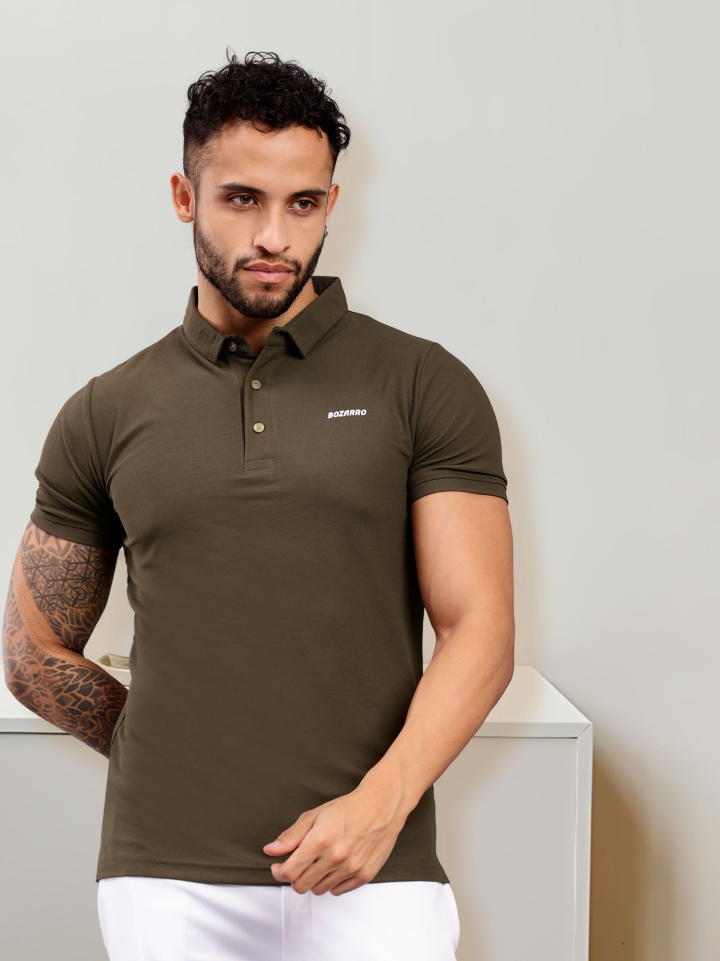 Men's Regular Fit Polo T-Shirt | Polo Plain Half Sleeve Casual T-Shirt | Polo T-Shirt for Men(PT01)- Olive Green