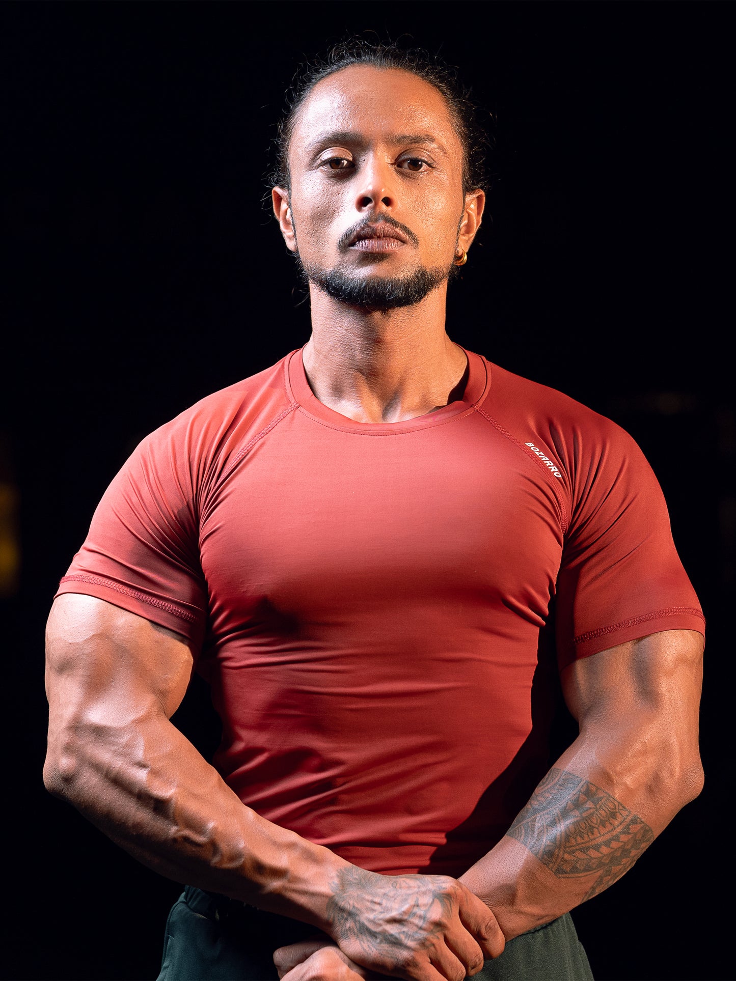 Round neck Compression half sleeve tshirt-Maroon