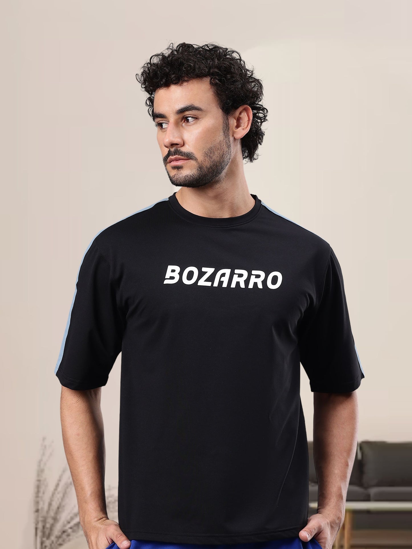 Round Neck Oversized Fit Drop Shoulder Half Sleeves T-Shirt for Men | Men's Printed Oversized T shirt-Black