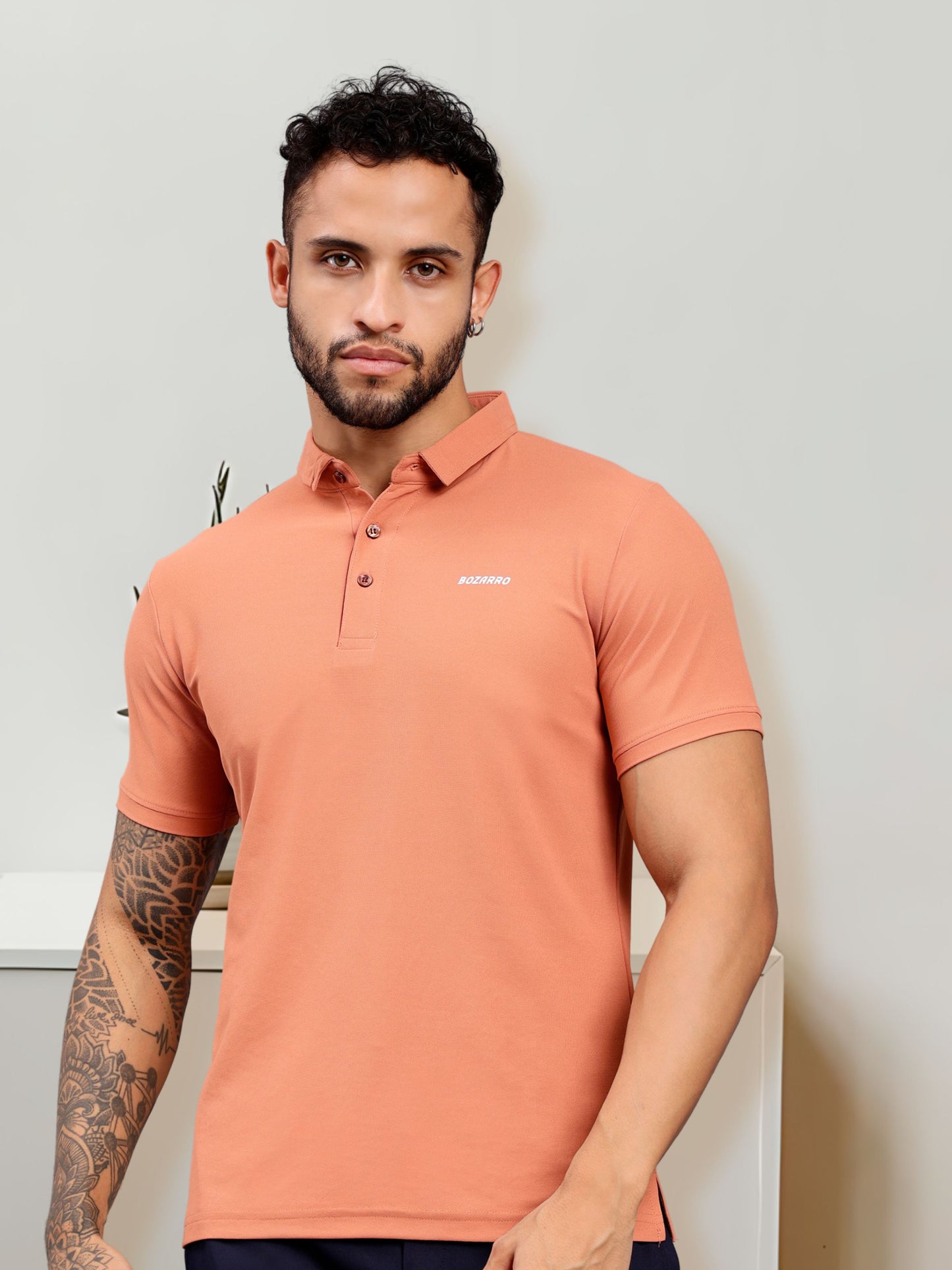 Men's Regular Fit Polo T-Shirt | Polo Plain Half Sleeve Casual T-Shirt | Polo T-Shirt for Men(PT01) -Orange