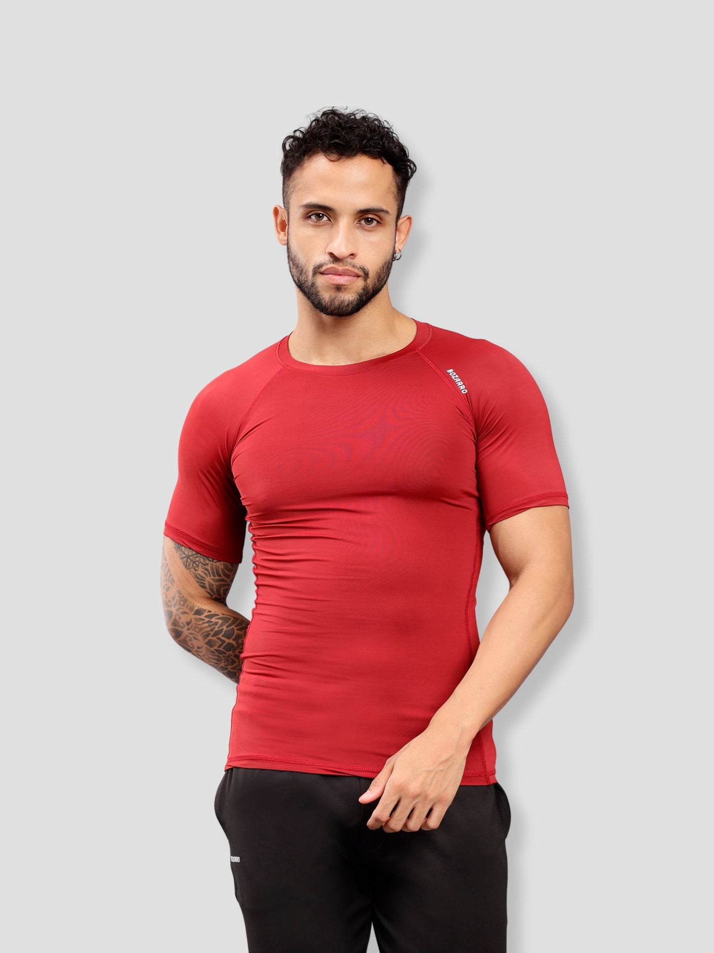 Round neck Compression half sleeve tshirt-Maroon