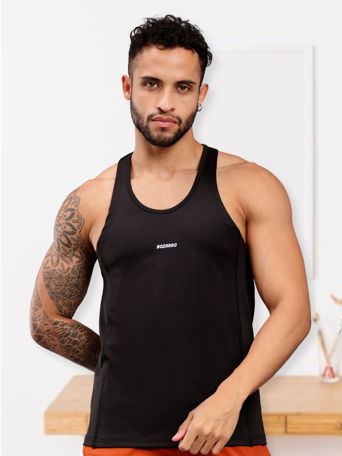 Men's Regular Fit Stringer | Men's Gym Tank Top Stringers |Solid Low Neck Tank Top For Men -Black