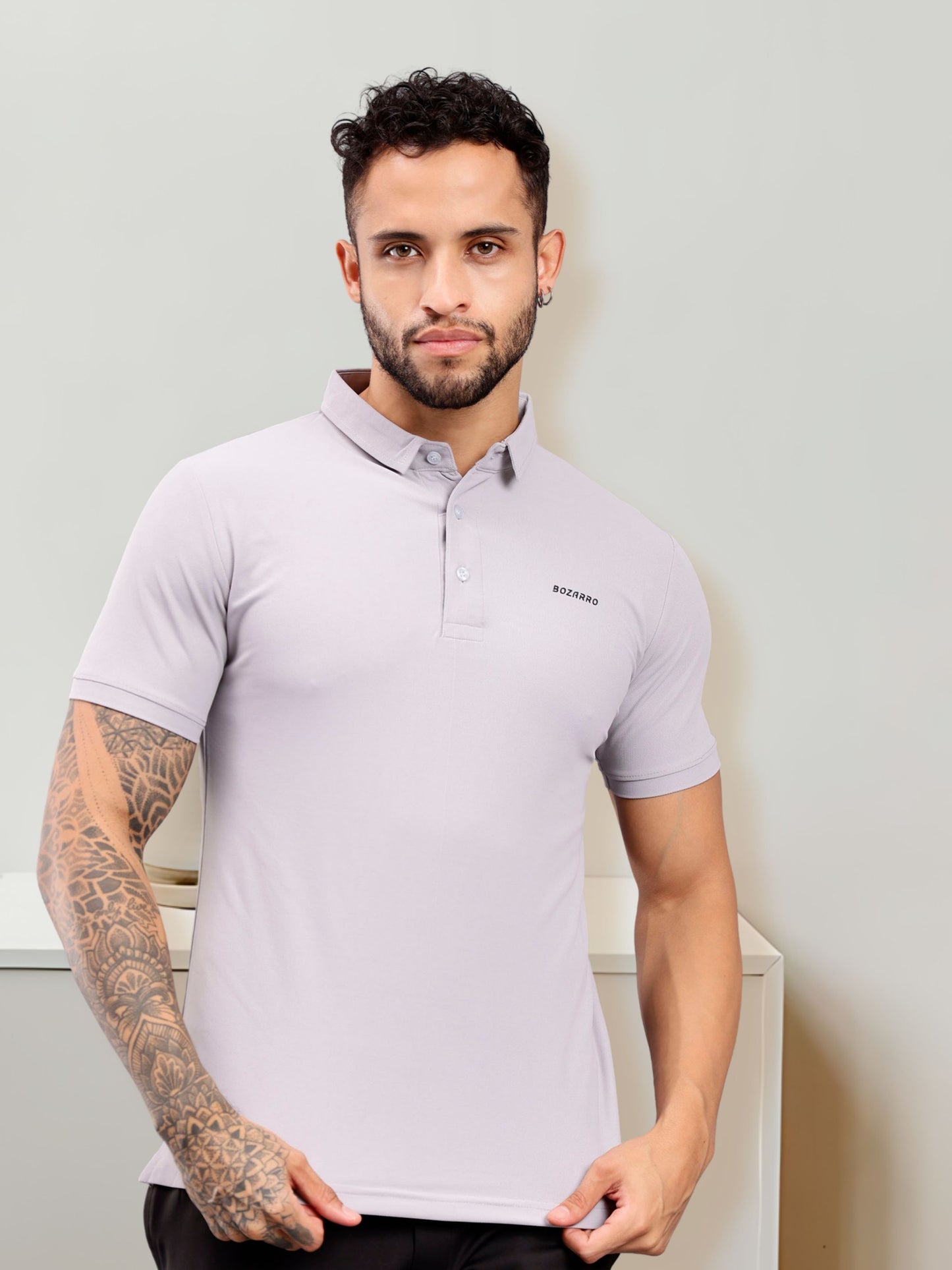 Men's Regular Fit Polo T-Shirt | Polo Plain Half Sleeve Casual T-Shirt | Polo T-Shirt for Men(PT01)-Light Gray