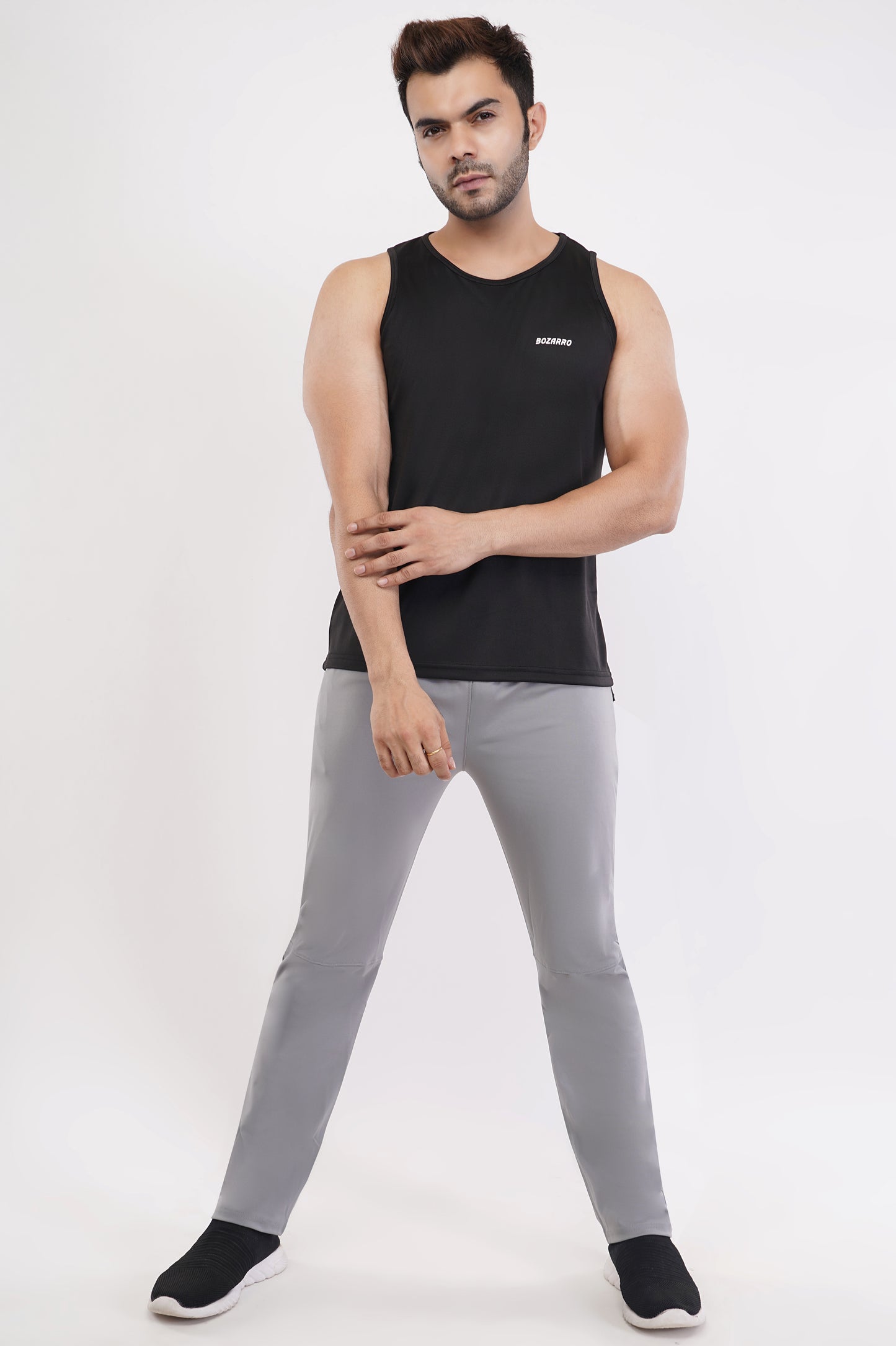 Men's Slim Fit Polyester Sleeveless Sando Top | Gym Tank Tops | Regular Fit Vest for Men - Black