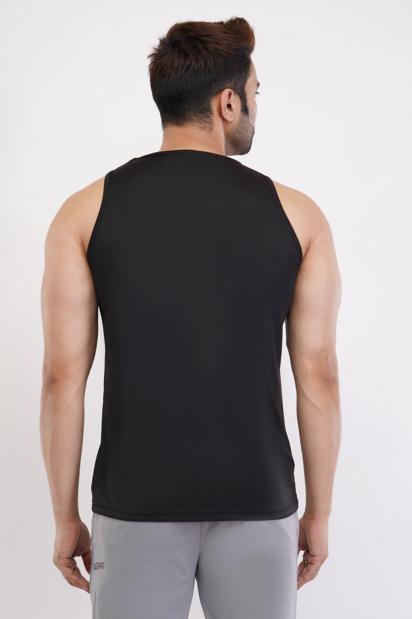 Men's Slim Fit Polyester Sleeveless Sando Top | Gym Tank Tops | Regular Fit Vest for Men - Black
