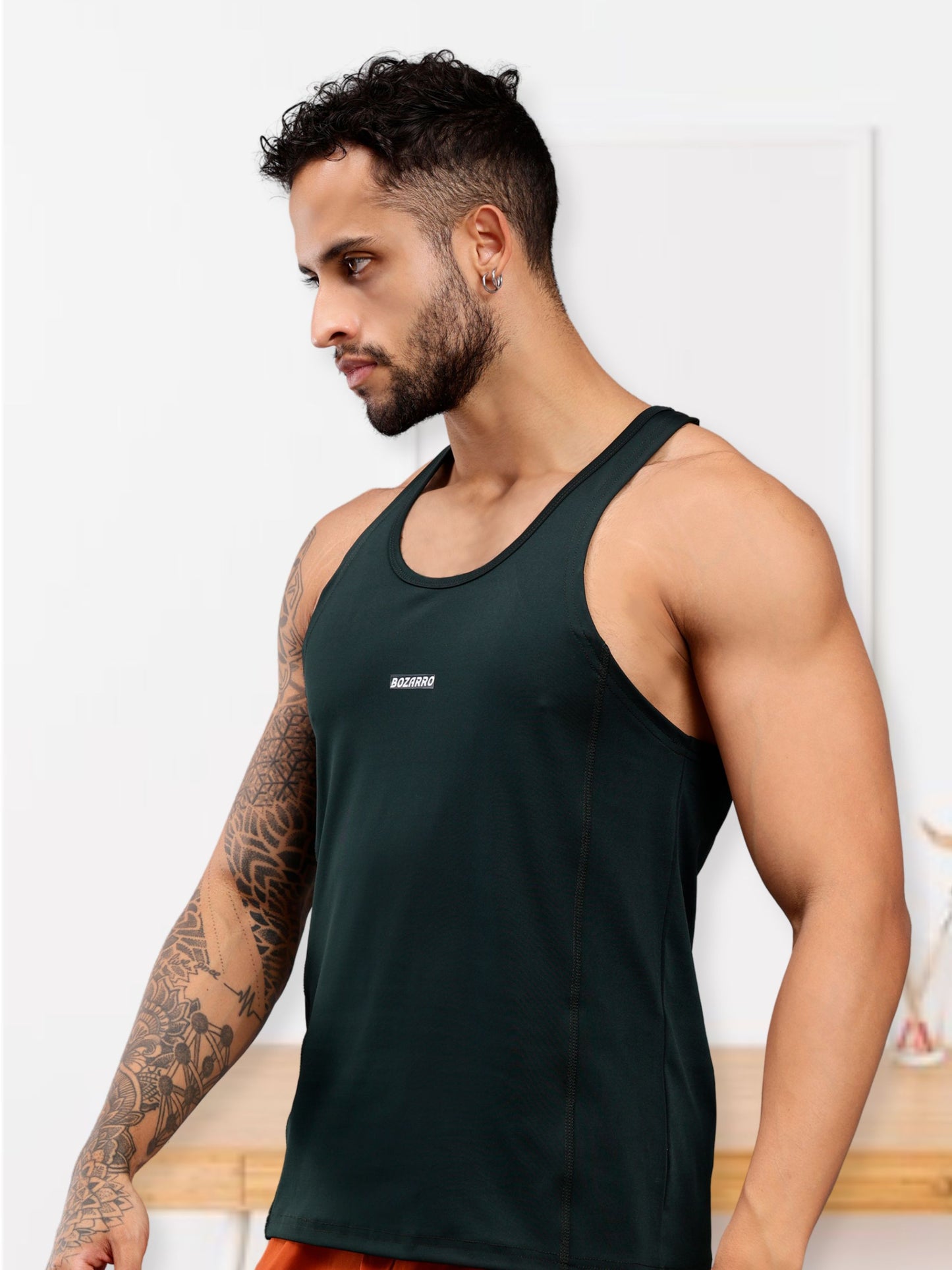 Men's Regular Fit Stringer | Men's Gym Tank Top Stringers |Solid Low Neck Tank Top For Men - Dark Green