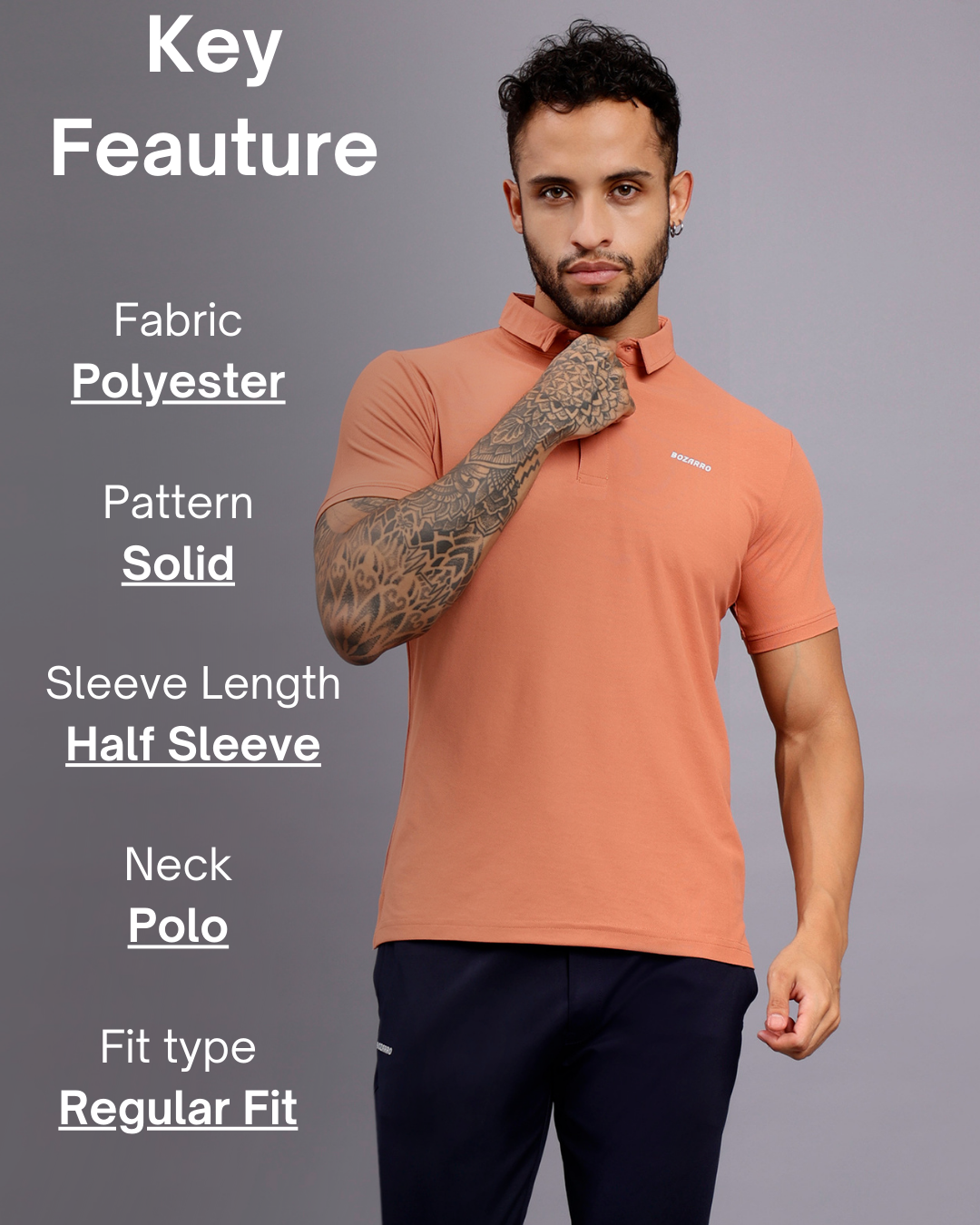 Men's Regular Fit Polo T-Shirt | Polo Plain Half Sleeve Casual T-Shirt | Polo T-Shirt for Men(PT01) -Orange