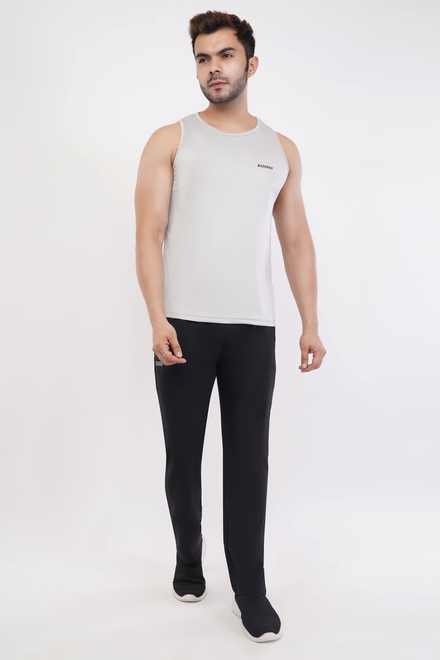Men's Slim Fit Polyester Sleeveless Sando Top |Solid Gym Tank Tops | Regular Fit Vest for Men - Light Gray