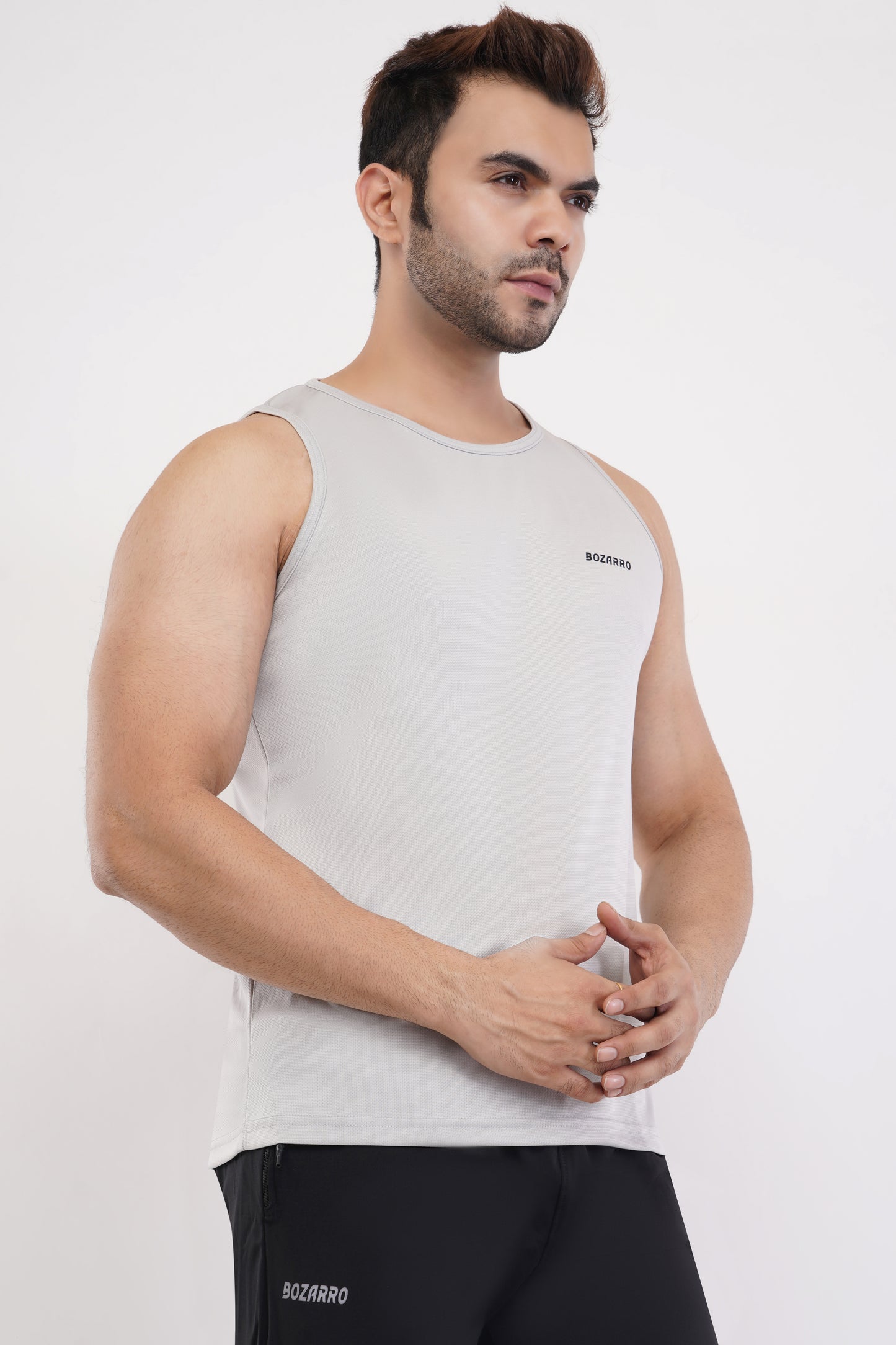 Men's Slim Fit Polyester Sleeveless Sando Top |Solid Gym Tank Tops | Regular Fit Vest for Men - Light Gray