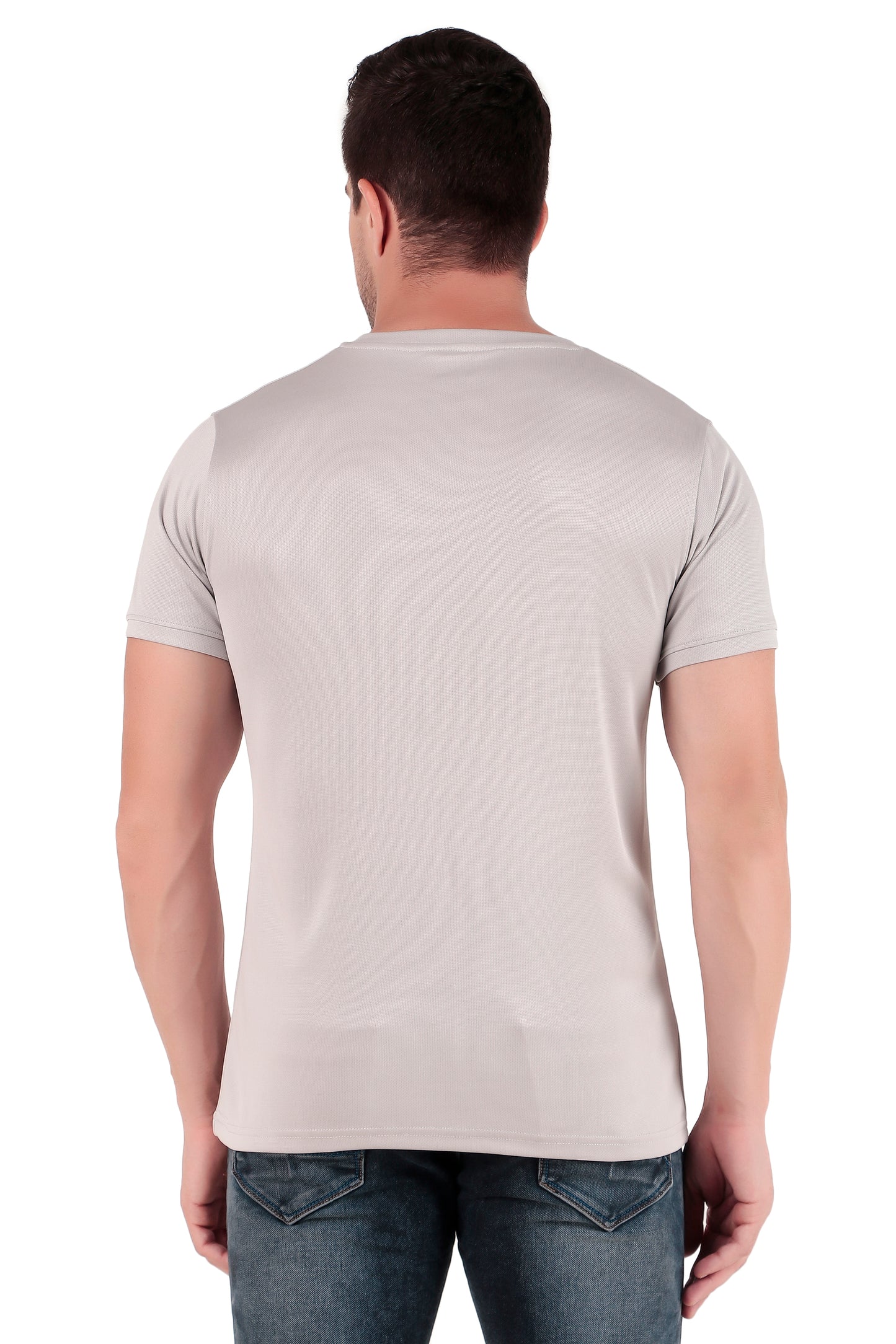 Men's Solid Regular Fit V Neck T-Shirt |Micro dot knit | Half Sleeved Casual T-shirt for Men(VN-01) -Light Gray