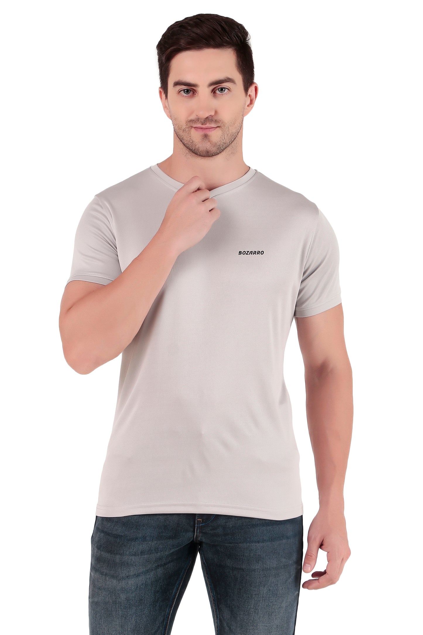Men's Solid Regular Fit V Neck T-Shirt |Micro dot knit | Half Sleeved Casual T-shirt for Men(VN-01) -Light Gray