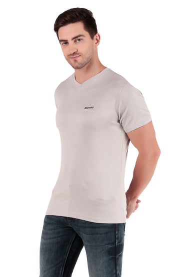 Men's Solid Regular Fit V Neck T-Shirt |Micro dot knit | Half Sleeved Casual T-shirt for Men(VN-01) -Light Gray