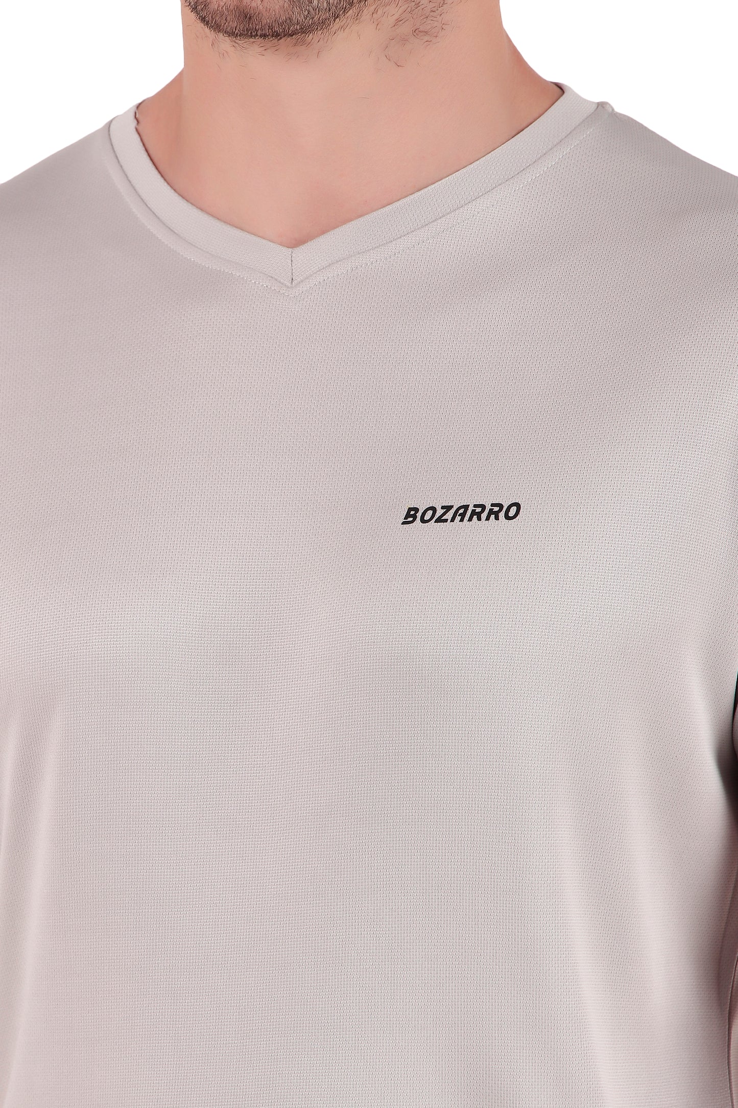 Men's Solid Regular Fit V Neck T-Shirt |Micro dot knit | Half Sleeved Casual T-shirt for Men(VN-01) -Light Gray