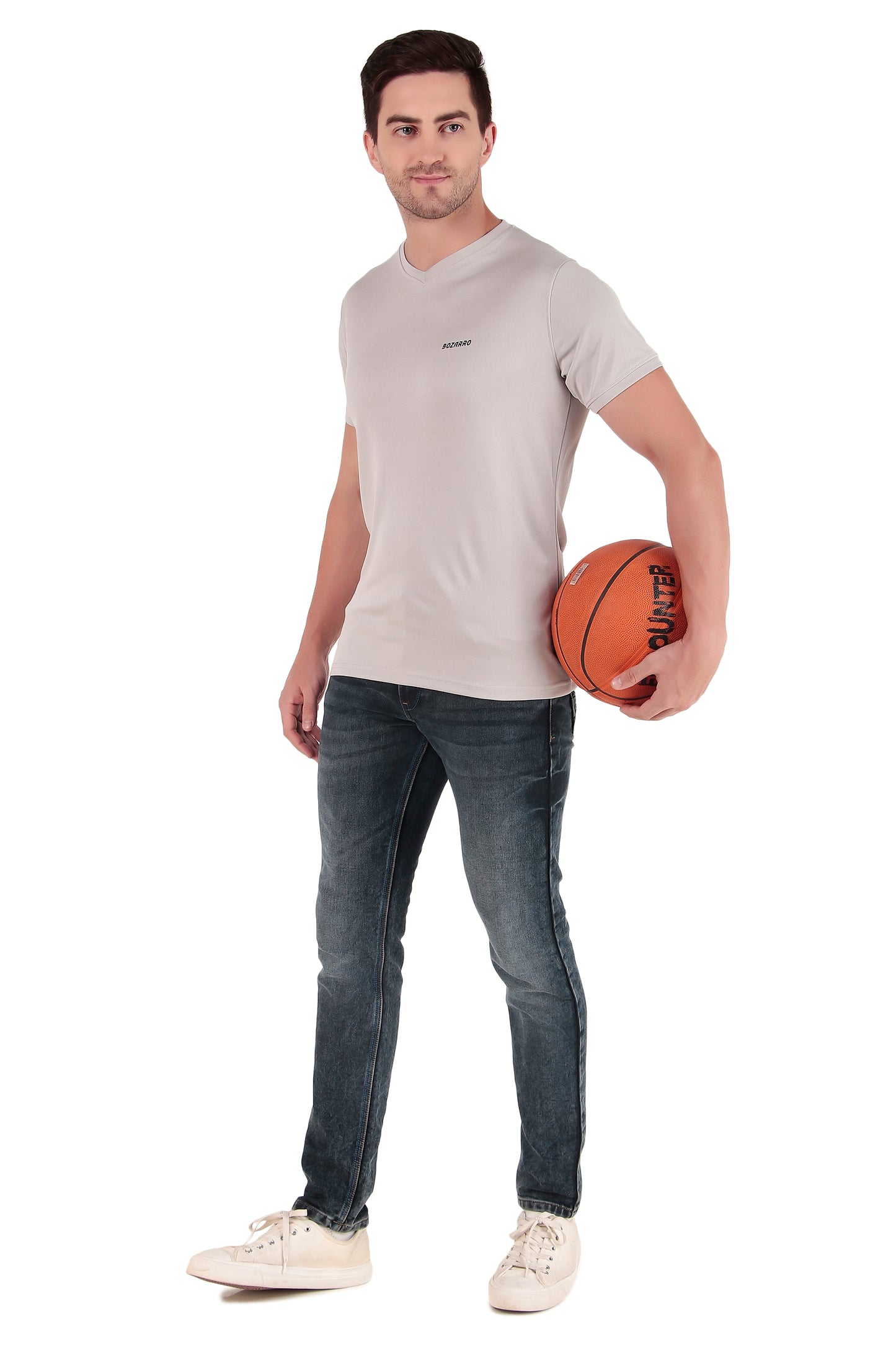 Men's Solid Regular Fit V Neck T-Shirt |Micro dot knit | Half Sleeved Casual T-shirt for Men(VN-01) -Light Gray