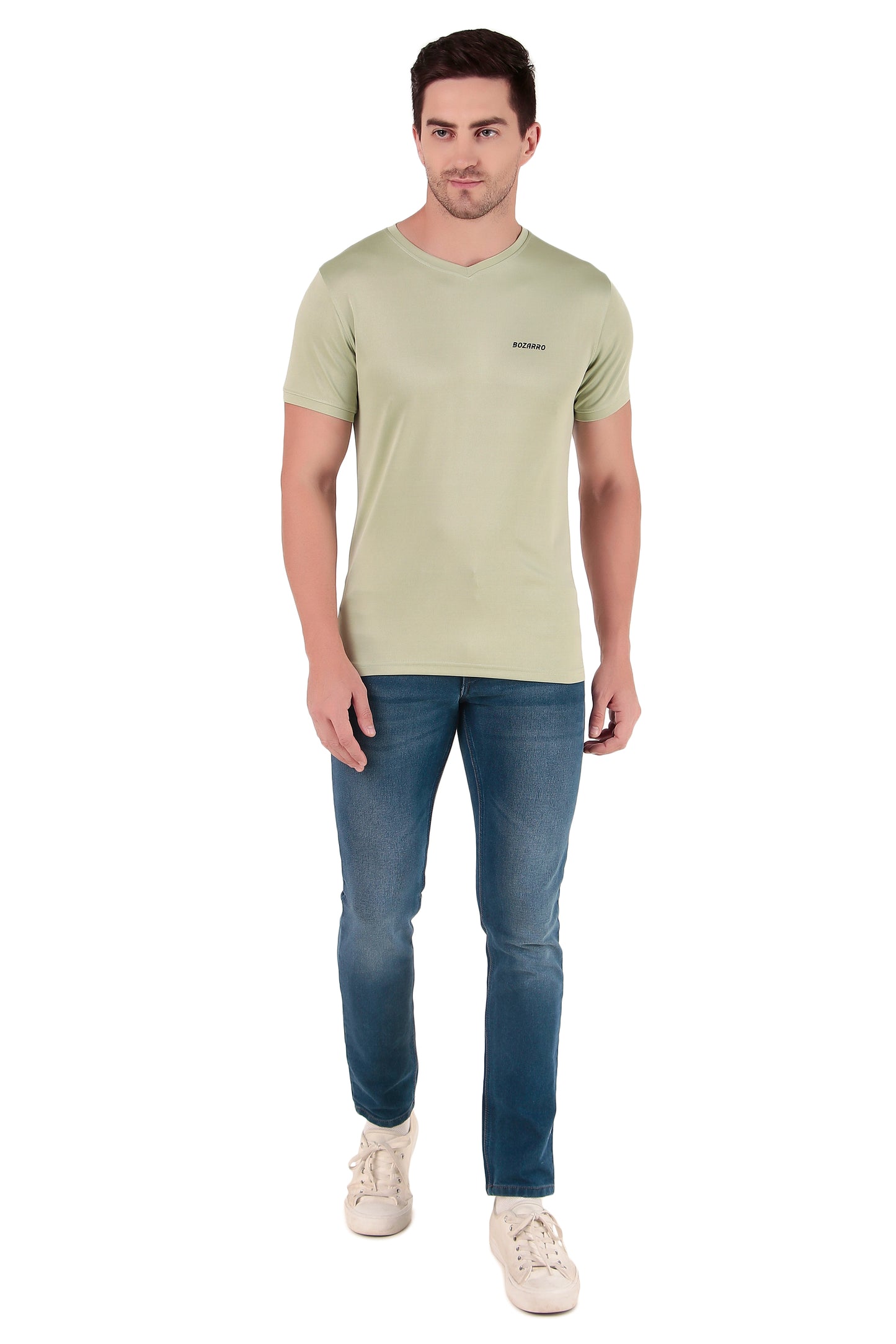Men's Solid Regular Fit V Neck T-Shirt |Micro dot knit | Half Sleeved Casual T-shirt for Men(VN-01) -Pista