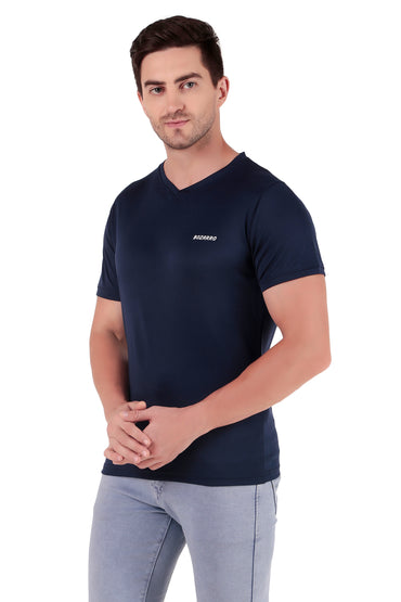 Men's Solid Regular Fit V Neck T-Shirt |Micro dot knit | Half Sleeved Casual T-shirt for Men(VN-01)- Navy Blue