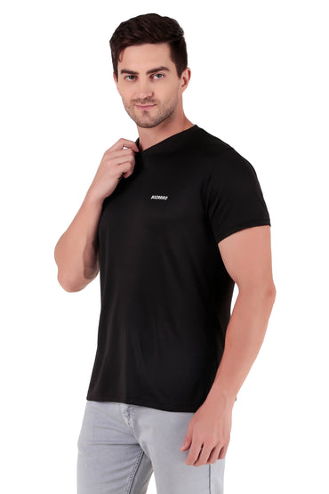 Men's Solid Regular Fit V Neck T-Shirt |Micro dot knit | Half Sleeved Casual T-shirt for Men(VN-01)- Black