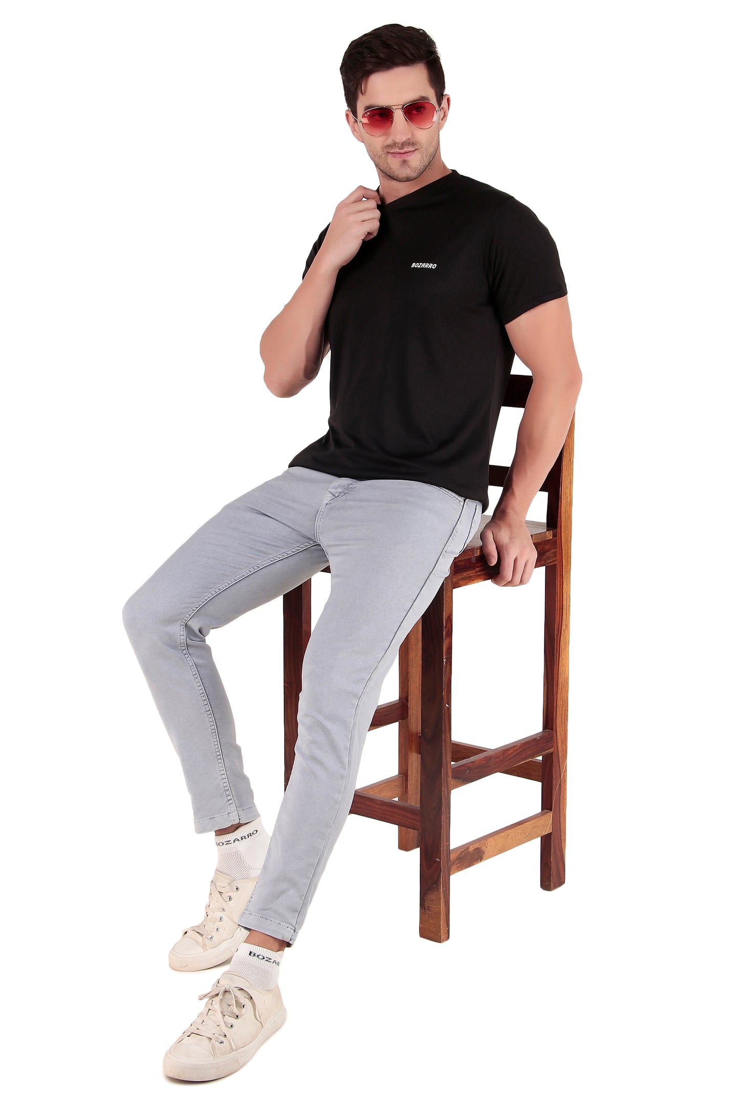 Men's Solid Regular Fit V Neck T-Shirt |Micro dot knit | Half Sleeved Casual T-shirt for Men(VN-01)- Black