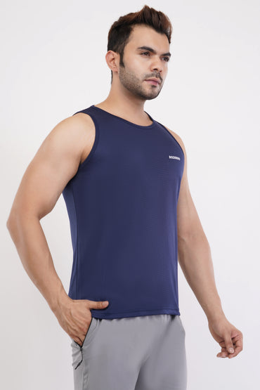 Men's Slim Fit Polyester Sleeveless Sando Top |Solid Gym Tank Tops | Regular Fit Vest for Men - Navy Blue