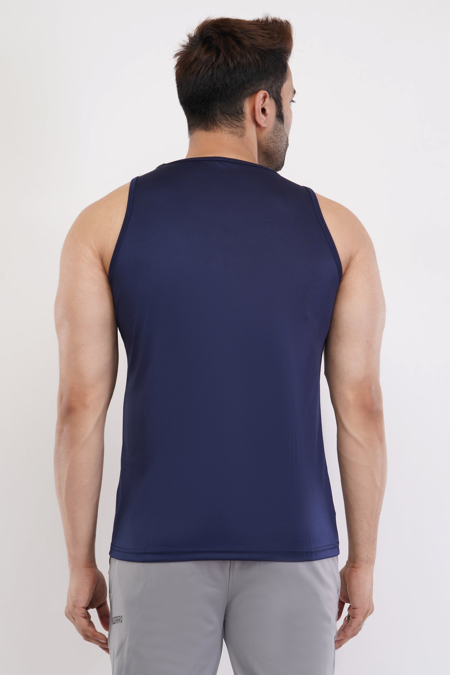 Men's Slim Fit Polyester Sleeveless Sando Top |Solid Gym Tank Tops | Regular Fit Vest for Men - Navy Blue