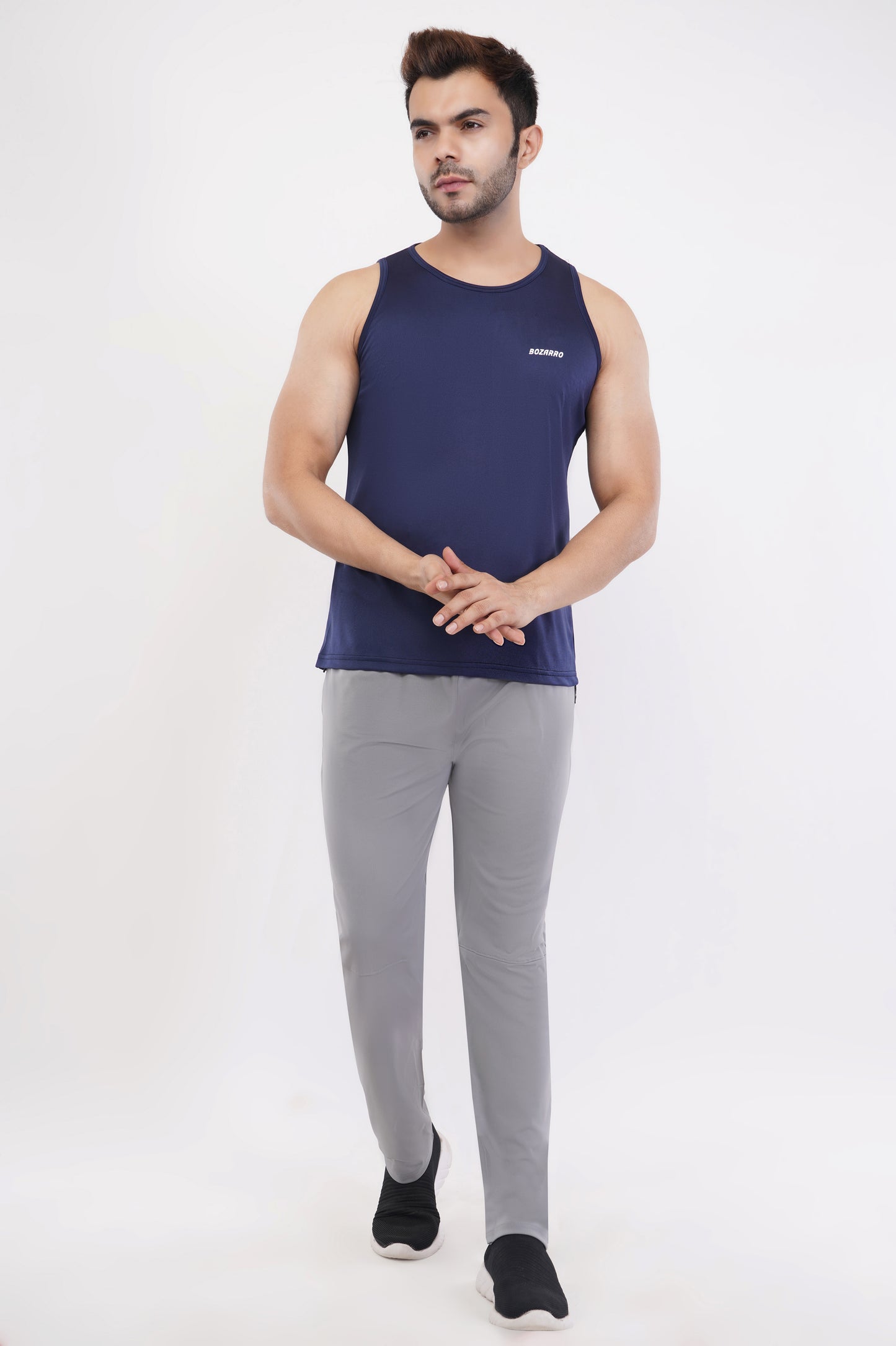 Men's Slim Fit Polyester Sleeveless Sando Top |Solid Gym Tank Tops | Regular Fit Vest for Men - Navy Blue