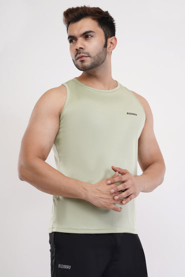 Men's Slim Fit Polyester Sleeveless Sando Top |Solid Gym Tank Tops | Regular Fit Vest for Men- Pista